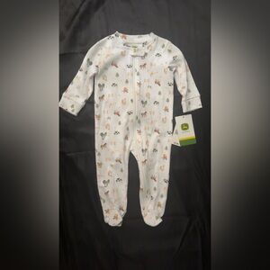 John Deere Kids Footie - White with Green and Brown Accents